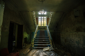 Old vintage staircase at the abandoned house or mansion