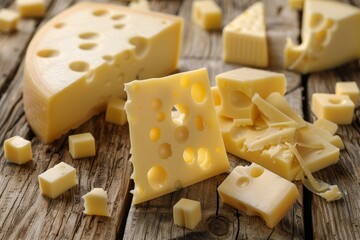 Assorted cheese platter on wooden table for gourmet food lovers and cooking enthusiasts