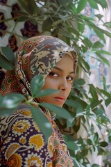 Fototapeta premium Portrait of a beautiful Muslim woman in traditional clothing. Authentic elegant traditional style