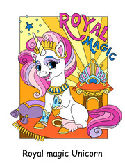 Happy unicorn queen and lettering royal unicorn vector