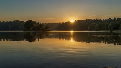 Obraz premium sunrise over the lake,lake,sun,evening