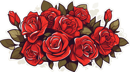 Red roses bouquet in oval shape with line sticker f