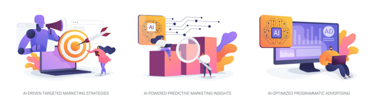 AI in Marketing abstract concept vector illustrations.