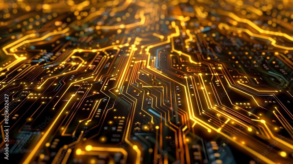 Aufkleber the golden lines on the circuit board appear to converge and diverge resembling the complex connecti