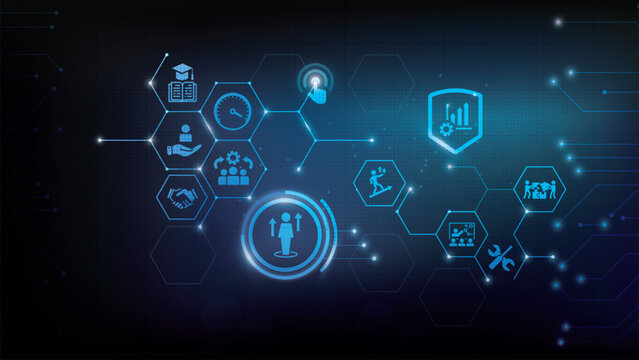 Apprenticeship vector illustration. Blue banner related to apprentice, intern or trainee mentoring program, job training or coaching, training on the job, vocational or practical learning