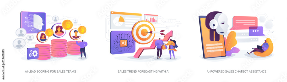 Poster artificial intelligence in sales abstract concept vector illustrations.