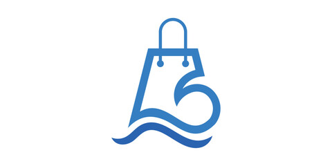 logo design for shopping bags and waves, commercial, sell, market, shopping. logo design icon, symbol, vector, creative idea.