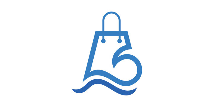 logo design for shopping bags and waves, commercial, sell, market, shopping. logo design icon, symbol, vector, creative idea.