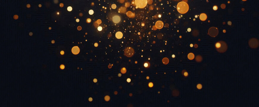 Hintergrund mit fallenden goldenen Glitzerpartikeln. Fallendes Goldkonfetti mit magischem Licht. Sch&ouml;ner heller Hintergrund