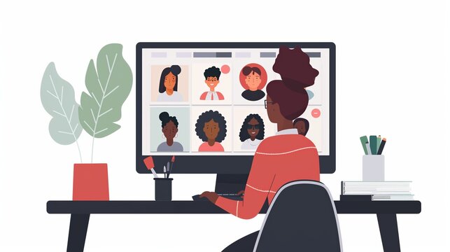 Asynchronous work. Remote workplace. Flexibility at agile workplace. Telecommuting, Virtual, Distant, Digital, Offsite, Online. Future work concept. Less meetings, more memos. Asynchronous collabs