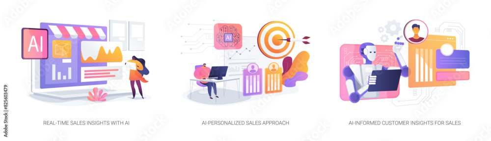 Poster sales customization with ai abstract concept vector illustrations.