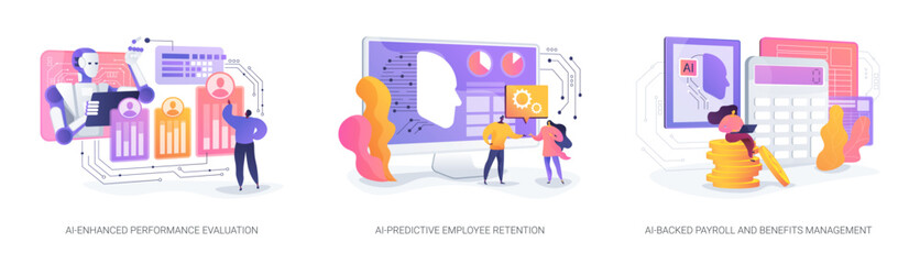 Artificial intelligence in HR abstract concept vector illustrations.