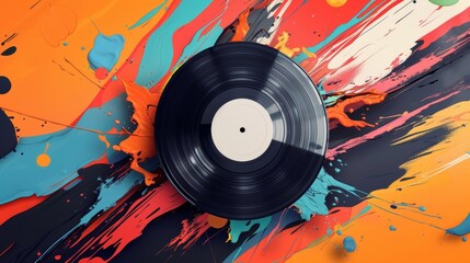 An artful display of music with a freezeframe of a vinyl record in midspin.