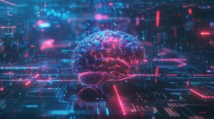 machine learning brain, artificial intelligence, ai, deep learning blockchain neural network concept, Digital brain illustration with Technology background,