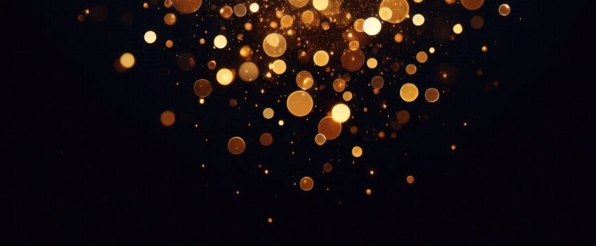 Fondo con part&iacute;culas de brillo dorado que caen. Confeti dorado cayendo con luz m&aacute;gica. Hermoso fondo claro
