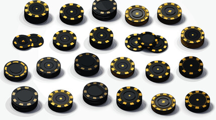 Set of black casino chips different angles 3D style