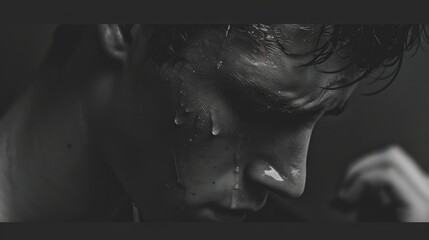 A person sitting alone, tears streaming down their face, expressing deep sadness and emotional pain.