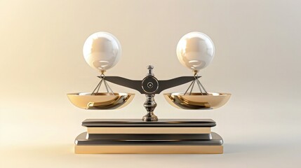 A 3D illustration of a scale with two balls--one representing rationality and the other emotion--perfectly balanced, symbolizing harmony and equilibrium in decision-making.