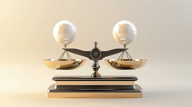 A 3D illustration of a scale with two balls--one representing rationality and the other emotion--perfectly balanced, symbolizing harmony and equilibrium in decision-making.