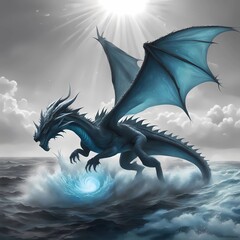 Blue dragon on water- Ai Generated 