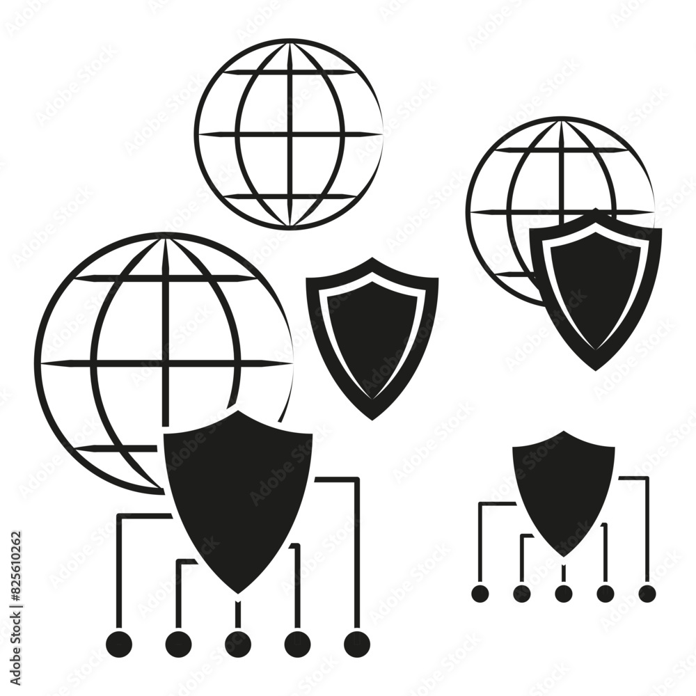 Poster global network icon. vector shield design. internet security symbol. data protection graphic.