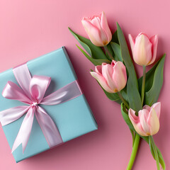 gift box with tulips