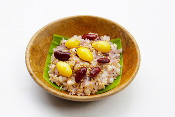 Sweet black sticky rice with grains. Thai dessert