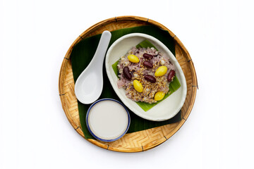 Sweet black sticky rice with grains. Thai dessert