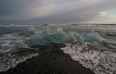 Waves on blue diamond beach