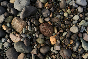 View from above of stones of black diamonds beach from Iceland