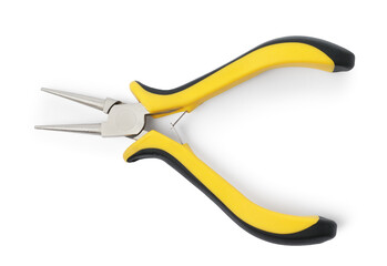 Obraz premium New round nose pliers isolated on white, top view