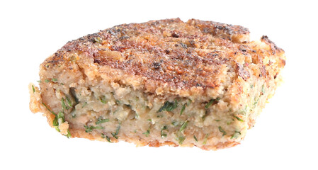 Piece of tasty vegetarian cutlet isolated on white