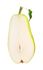 Half of ripe pear on white background