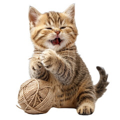 Fototapeta premium a kitten playing with a ball of yarn, transparent background png