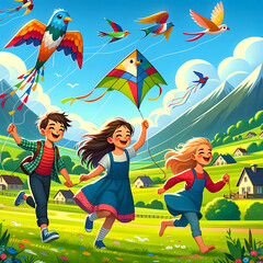 Celebrating World Children's Day, Illustration of Little Kids Happy World Children's Day playful illustration