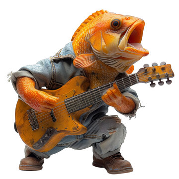 recommend clip art: a toy fish playing a guitar and singing, transparent background png