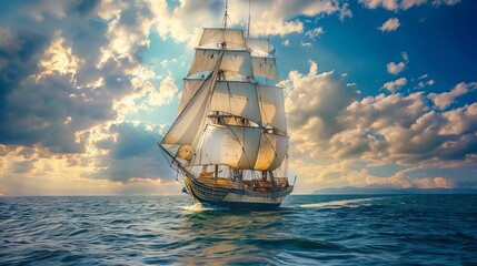 majestic sailing ship navigating vast ocean waters symbol of adventure and freedom seascape photography