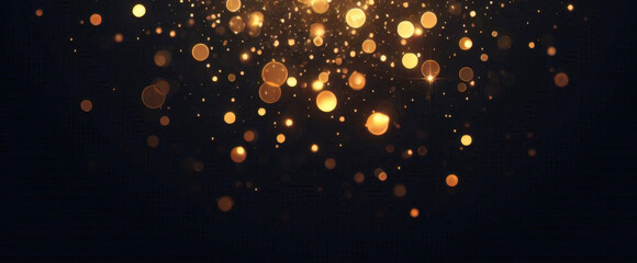 抽象的な豪華なゴールドの背景に金の粒子。キラキラのビンテージ ライトの背景。クリスマスの黄金の光は、暗い背景に粒子のボケ味を輝かせます。金箔のテクスチャです。