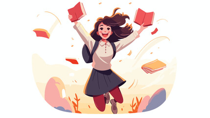 Student girl jumping from happiness celebrating suc