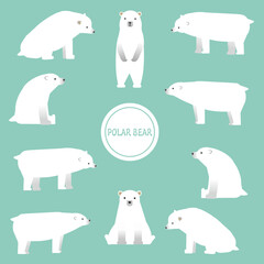 いろんなポーズのシロクマのイラストセット