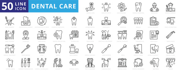 Dental Core icon set with health, teeth, maintenance, disorders, dentistry, surgery, oral, hygiene, treatment and caries.