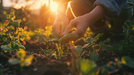 person gardening during golden hour serene outdoor activity concept photography