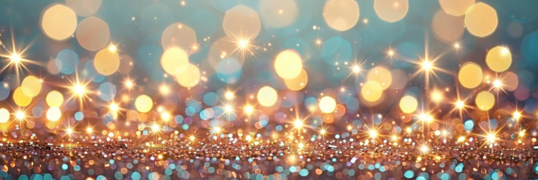 background of abstract glitter lights. purple, teal and black banner