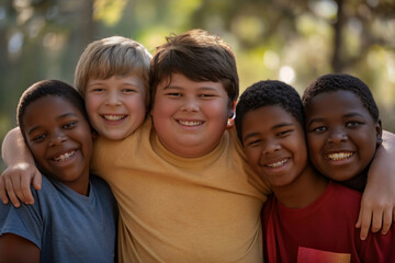 Obraz premium overweight boy with his friends