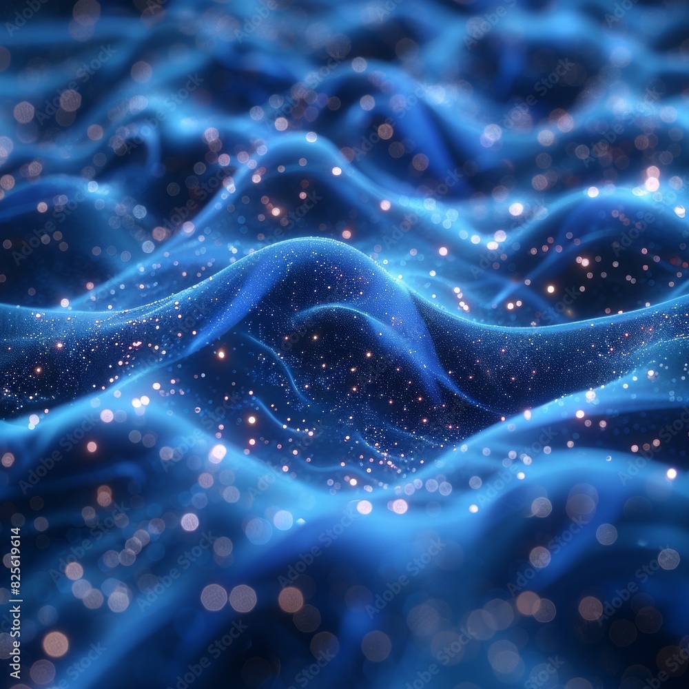 Leinwandbilder Blue abstract background with computer-generated water waves and bubbles creating a dynamic and fluid motion.