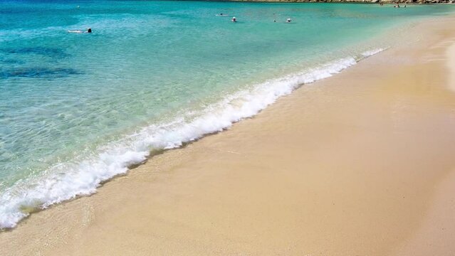Mykonos, Greece - Paralia Kalo Livadi, a family beach with crystal and shallow water, peaceful and quiet.