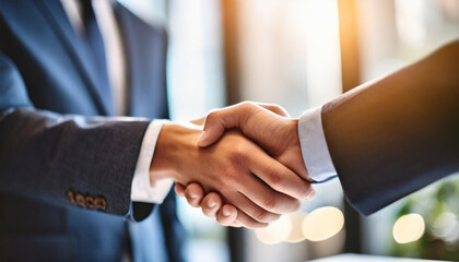 two hands in a firm handshake, symbolizing a successful business agreement