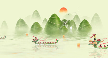 Dragon Boat Festival Illustration Zongzi Landscape Illustration Dragon Boat Festival Dragon Boat Race 