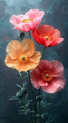Fototapeta premium Poppy flowers with beautiful color and simple background. 