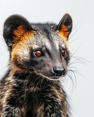 Naklejka premium Mystic portrait of African Civet , copy space on right side, Anger, Menacing, Headshot, Close-up View Isolated on white background